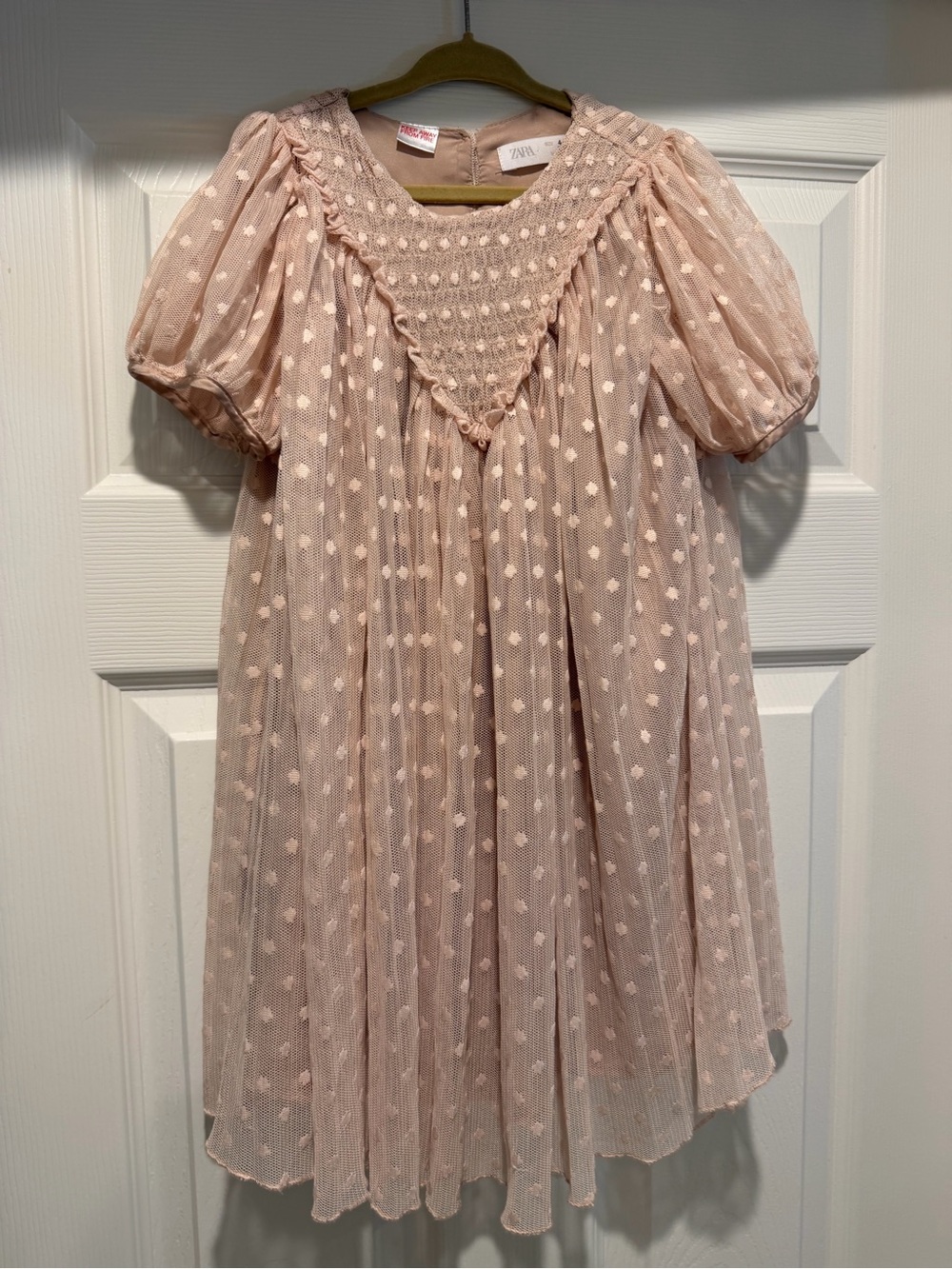 Blush Pink dot Zara tulle girls dress short sleeve
